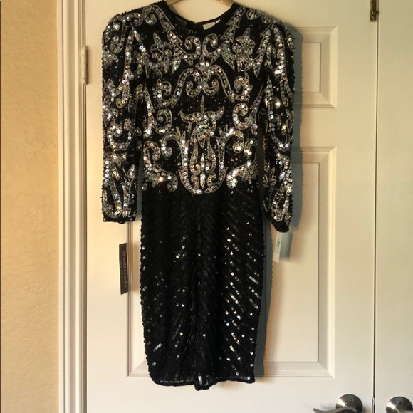 DRESS BRILLIANT BY JA VINTAGE SEQUIN BLACK SILVER - Picture 8 of 14